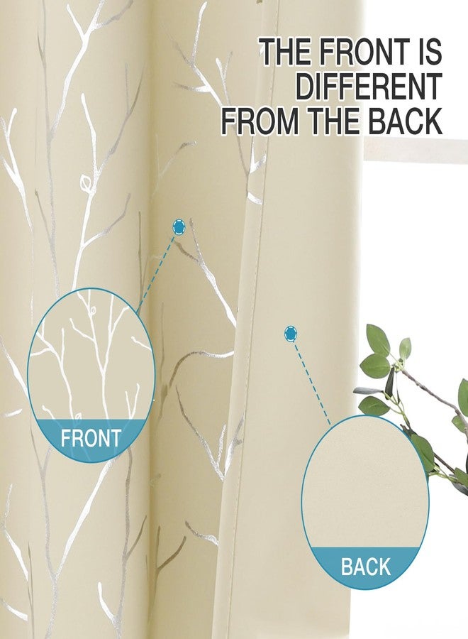 BUHUA Christmas Blackout Curtains for Bedroom/Living Room 84 Inch Length 2 Panels Set, Room Darkening Thermal Insulated Grommet Window Drapes with Branches Pattern, Each Panel 38 x 84 Inch, Beige - Image 3